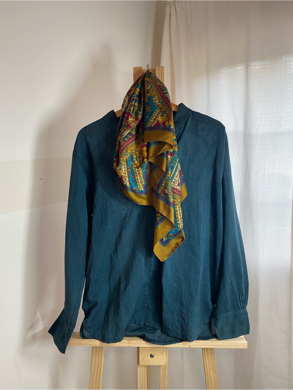 Ark Imports S/M Teal 100% Cotton Boho Button Front Shirt Made Nepal